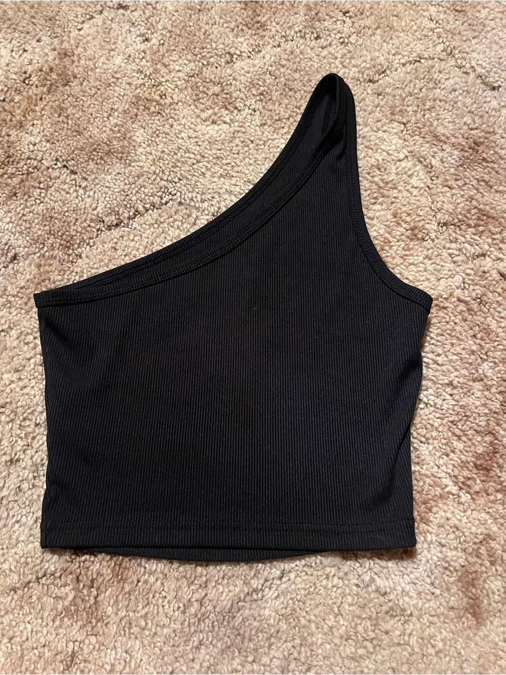 SHEIN Black One-Shoulder Ribbed Crop
